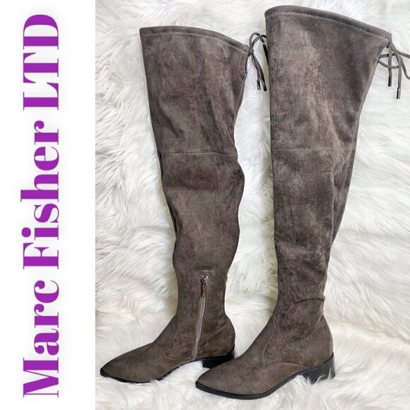 MARC FISHER LTD Yuna Gray Over-The-Knee Microsuede Boot, Size 6 - Picture 2 of 12